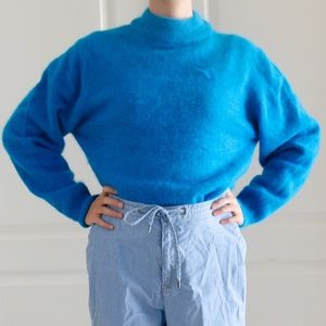 Vintage peacock blue mockneck rabbit hair sweater
